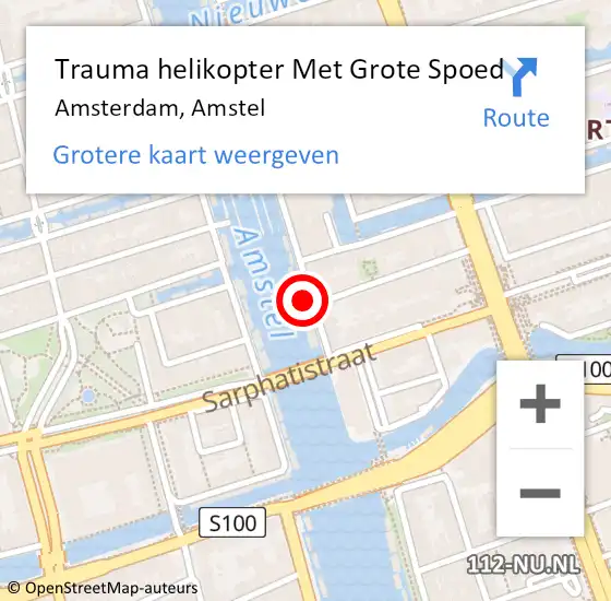 Locatie op kaart van de 112 melding: Trauma helikopter Met Grote Spoed Naar Amsterdam, Amstel op 12 juli 2024 17:35