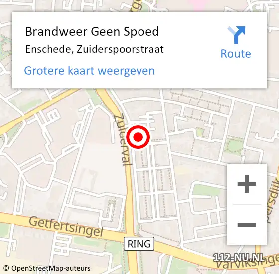 Locatie op kaart van de 112 melding: Brandweer Geen Spoed Naar Enschede, Zuiderspoorstraat op 12 juli 2024 17:35