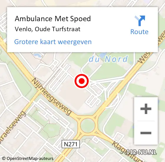 Locatie op kaart van de 112 melding: Ambulance Met Spoed Naar Venlo, Oude Turfstraat op 12 oktober 2014 22:09