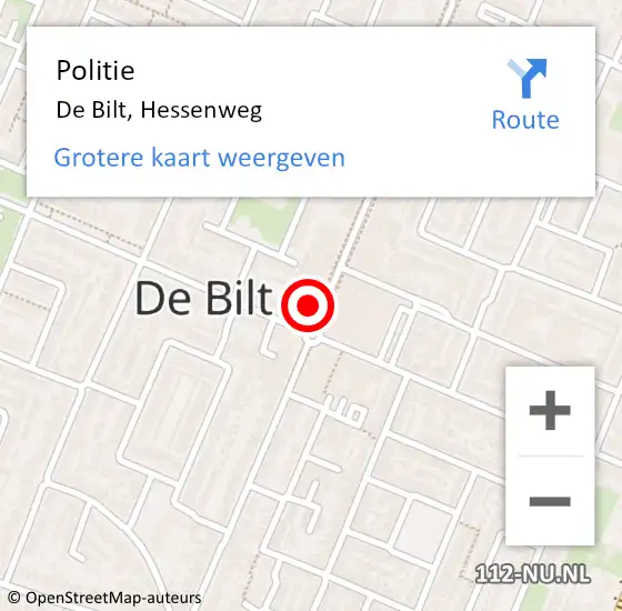 Locatie op kaart van de 112 melding: Politie De Bilt, Hessenweg op 12 juli 2024 17:43