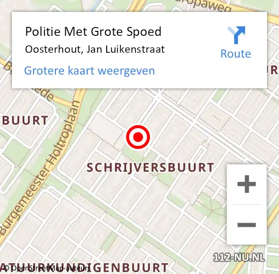 Locatie op kaart van de 112 melding: Politie Met Grote Spoed Naar Oosterhout, Jan Luikenstraat op 12 juli 2024 17:45