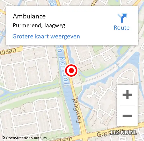 Locatie op kaart van de 112 melding: Ambulance Purmerend, Jaagweg op 12 juli 2024 17:48