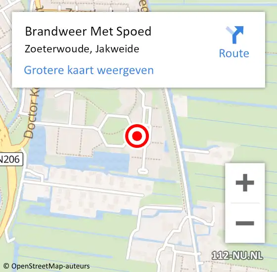 Locatie op kaart van de 112 melding: Brandweer Met Spoed Naar Zoeterwoude, Jakweide op 12 juli 2024 18:02