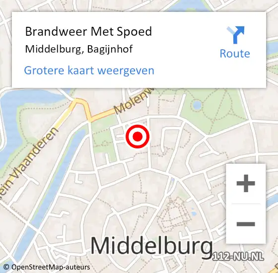 Locatie op kaart van de 112 melding: Brandweer Met Spoed Naar Middelburg, Bagijnhof op 12 juli 2024 18:11