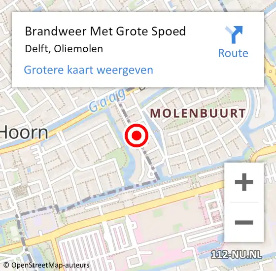 Locatie op kaart van de 112 melding: Brandweer Met Grote Spoed Naar Delft, Oliemolen op 12 juli 2024 18:13