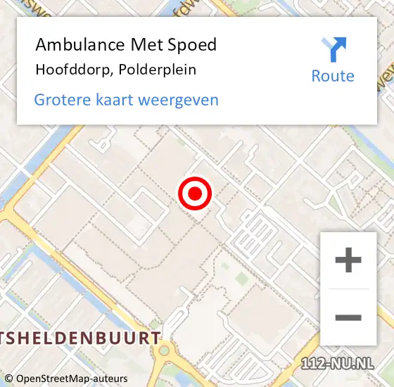 Locatie op kaart van de 112 melding: Ambulance Met Spoed Naar Hoofddorp, Polderplein op 12 juli 2024 18:27