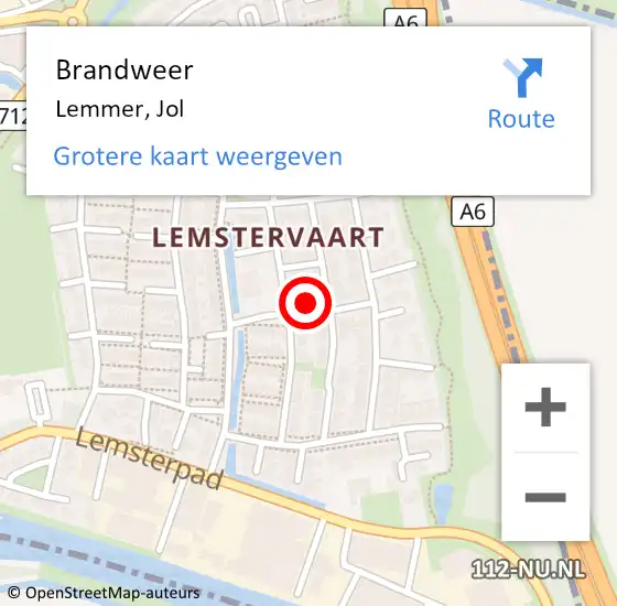 Locatie op kaart van de 112 melding: Brandweer Lemmer, Jol op 12 juli 2024 18:27