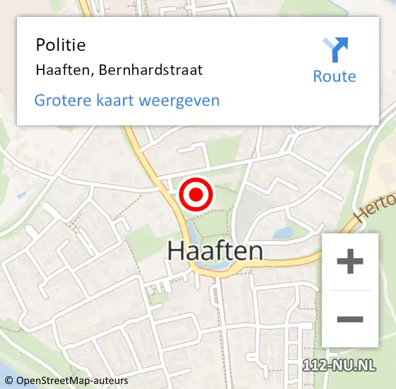 Locatie op kaart van de 112 melding: Politie Haaften, Bernhardstraat op 12 juli 2024 18:48