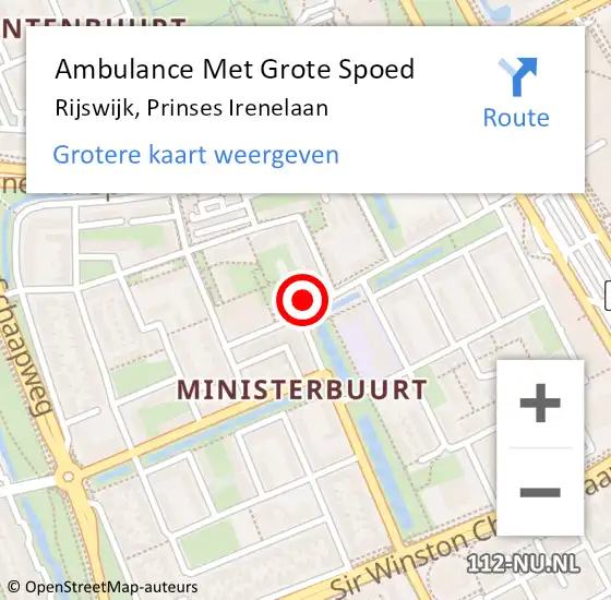 Locatie op kaart van de 112 melding: Ambulance Met Grote Spoed Naar Rijswijk, Prinses Irenelaan op 12 juli 2024 18:52