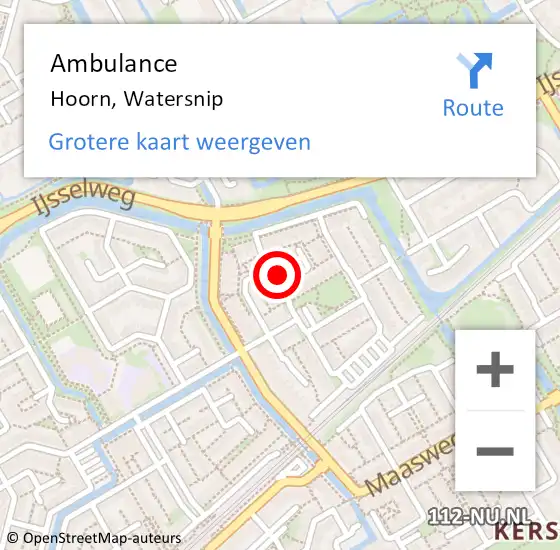 Locatie op kaart van de 112 melding: Ambulance Hoorn, Watersnip op 12 juli 2024 18:52