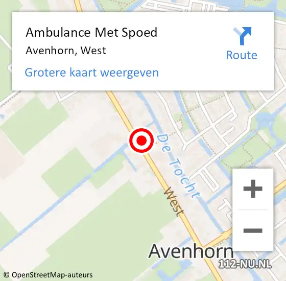 Locatie op kaart van de 112 melding: Ambulance Met Spoed Naar Avenhorn, West op 12 juli 2024 19:12