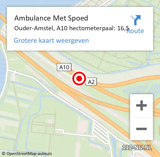 Locatie op kaart van de 112 melding: Ambulance Met Spoed Naar Ouder-Amstel, A10 hectometerpaal: 16,5 op 12 juli 2024 19:28