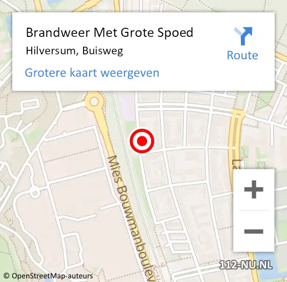 Locatie op kaart van de 112 melding: Brandweer Met Grote Spoed Naar Hilversum, Buisweg op 12 juli 2024 19:28