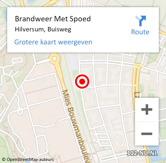 Locatie op kaart van de 112 melding: Brandweer Met Spoed Naar Hilversum, Buisweg op 12 juli 2024 19:32