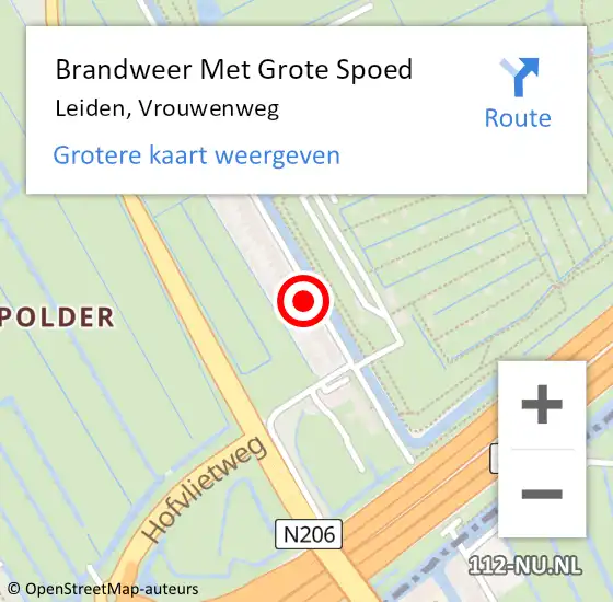 Locatie op kaart van de 112 melding: Brandweer Met Grote Spoed Naar Leiden, Vrouwenweg op 12 juli 2024 19:58