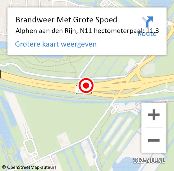 Locatie op kaart van de 112 melding: Brandweer Met Grote Spoed Naar Alphen aan den Rijn, N11 hectometerpaal: 11,3 op 12 juli 2024 20:24