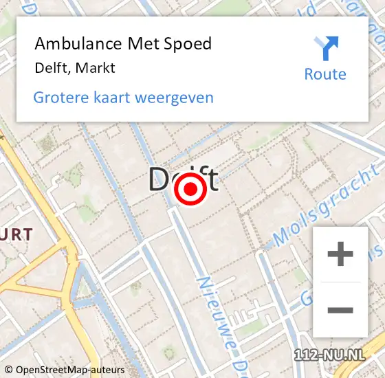 Locatie op kaart van de 112 melding: Ambulance Met Spoed Naar Delft, Markt op 12 juli 2024 20:27