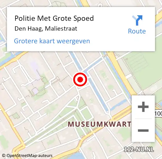 Locatie op kaart van de 112 melding: Politie Met Grote Spoed Naar Den Haag, Maliestraat op 12 juli 2024 20:44