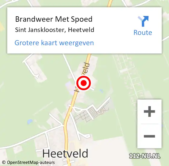 Locatie op kaart van de 112 melding: Brandweer Met Spoed Naar Sint Jansklooster, Heetveld op 12 juli 2024 20:49