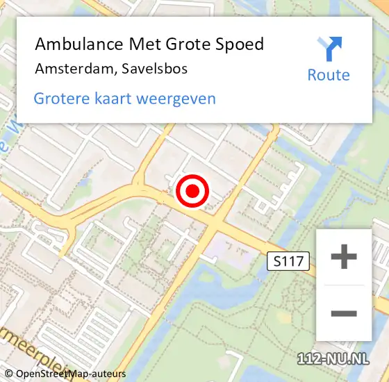 Locatie op kaart van de 112 melding: Ambulance Met Grote Spoed Naar Amsterdam, Savelsbos op 12 juli 2024 20:52