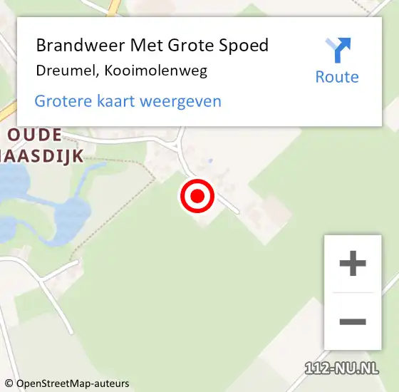 Locatie op kaart van de 112 melding: Brandweer Met Grote Spoed Naar Dreumel, Kooimolenweg op 12 juli 2024 21:15