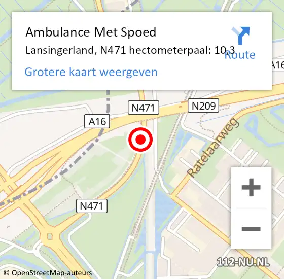 Locatie op kaart van de 112 melding: Ambulance Met Spoed Naar Lansingerland, N471 hectometerpaal: 10,3 op 12 juli 2024 21:16