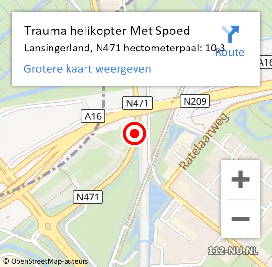 Locatie op kaart van de 112 melding: Trauma helikopter Met Spoed Naar Lansingerland, N471 hectometerpaal: 10,3 op 12 juli 2024 21:16