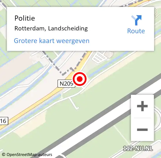 Locatie op kaart van de 112 melding: Politie Rotterdam, Landscheiding op 12 juli 2024 21:18