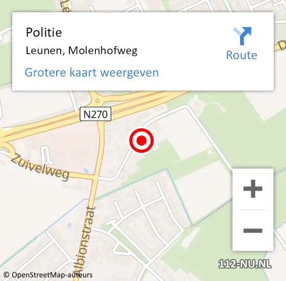 Locatie op kaart van de 112 melding: Politie Leunen, Molenhofweg op 12 juli 2024 21:18