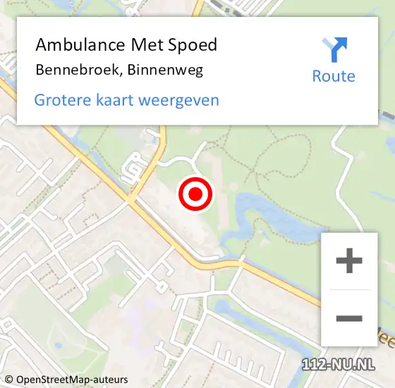 Locatie op kaart van de 112 melding: Ambulance Met Spoed Naar Bennebroek, Binnenweg op 12 juli 2024 21:22