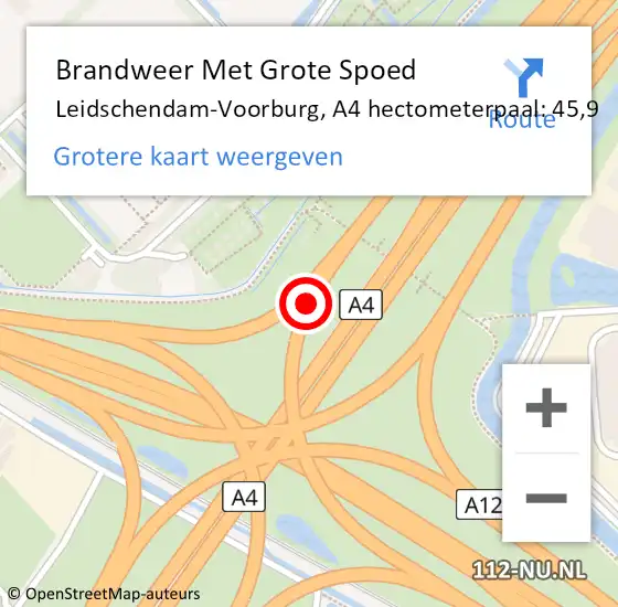 Locatie op kaart van de 112 melding: Brandweer Met Grote Spoed Naar Leidschendam-Voorburg, A4 hectometerpaal: 45,9 op 12 juli 2024 21:24