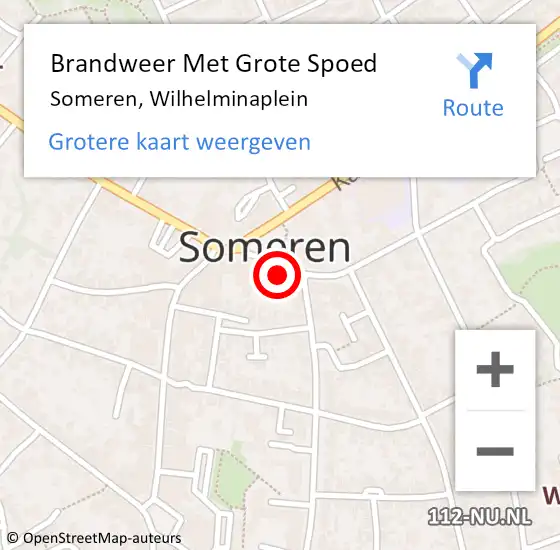 Locatie op kaart van de 112 melding: Brandweer Met Grote Spoed Naar Someren, Wilhelminaplein op 12 juli 2024 21:25