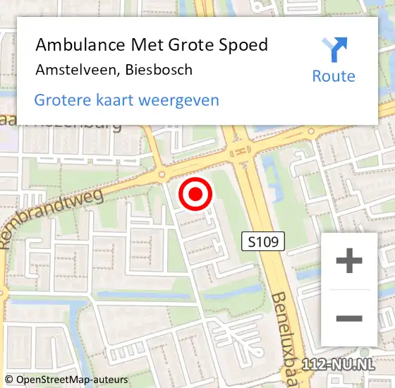 Locatie op kaart van de 112 melding: Ambulance Met Grote Spoed Naar Amstelveen, Biesbosch op 12 juli 2024 21:26