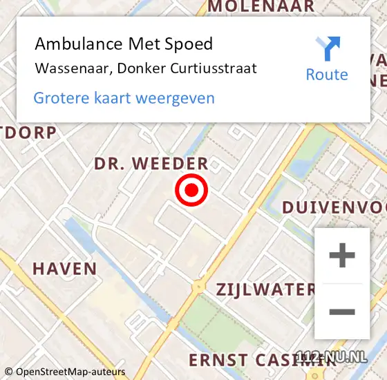 Locatie op kaart van de 112 melding: Ambulance Met Spoed Naar Wassenaar, Donker Curtiusstraat op 12 juli 2024 21:34