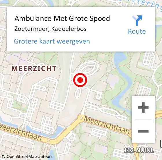 Locatie op kaart van de 112 melding: Ambulance Met Grote Spoed Naar Zoetermeer, Kadoelerbos op 12 juli 2024 21:37