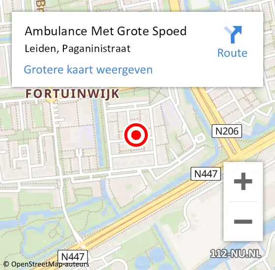 Locatie op kaart van de 112 melding: Ambulance Met Grote Spoed Naar Leiden, Paganinistraat op 12 juli 2024 21:42