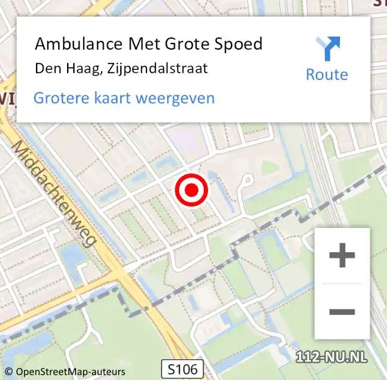 Locatie op kaart van de 112 melding: Ambulance Met Grote Spoed Naar Den Haag, Zijpendalstraat op 12 juli 2024 22:00