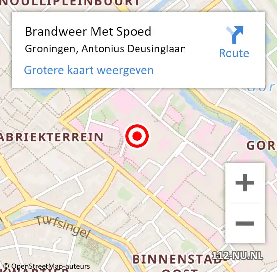 Locatie op kaart van de 112 melding: Brandweer Met Spoed Naar Groningen, Antonius Deusinglaan op 12 juli 2024 22:18