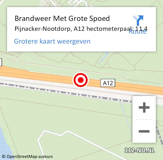 Locatie op kaart van de 112 melding: Brandweer Met Grote Spoed Naar Pijnacker-Nootdorp, A12 hectometerpaal: 11,4 op 12 juli 2024 22:54