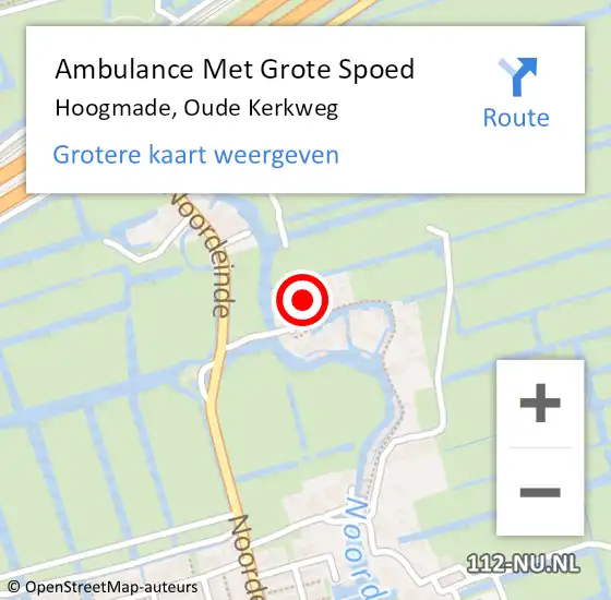 Locatie op kaart van de 112 melding: Ambulance Met Grote Spoed Naar Hoogmade, Oude Kerkweg op 12 juli 2024 22:54