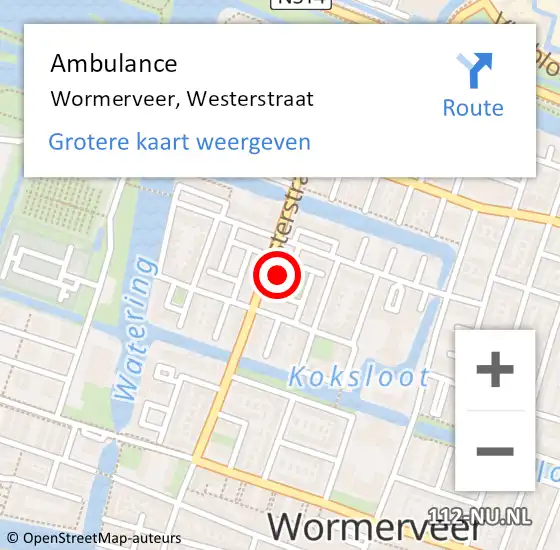 Locatie op kaart van de 112 melding: Ambulance Wormerveer, Westerstraat op 12 juli 2024 23:12