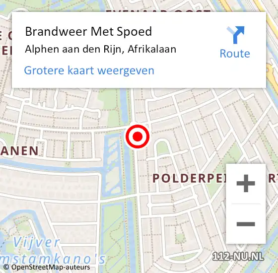 Locatie op kaart van de 112 melding: Brandweer Met Spoed Naar Alphen aan den Rijn, Afrikalaan op 12 juli 2024 23:21