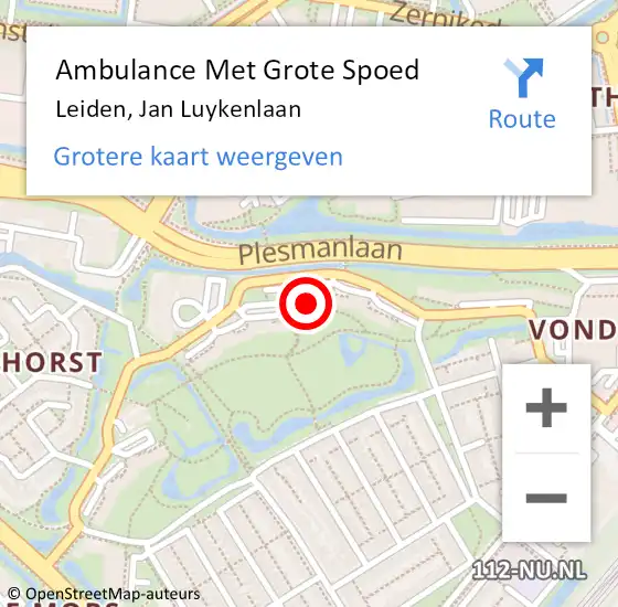 Locatie op kaart van de 112 melding: Ambulance Met Grote Spoed Naar Leiden, Jan Luykenlaan op 12 juli 2024 23:25