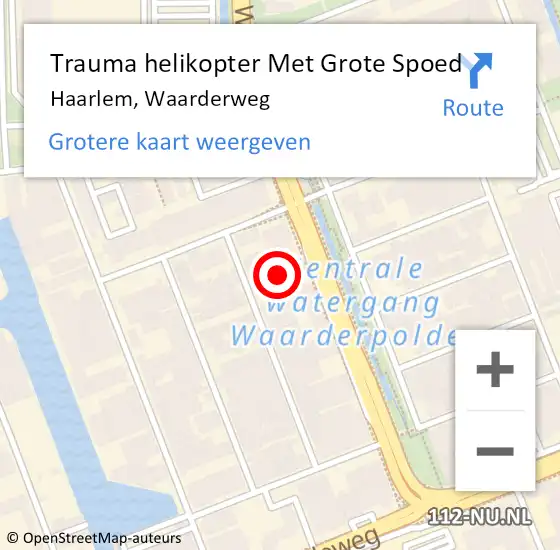 Locatie op kaart van de 112 melding: Trauma helikopter Met Grote Spoed Naar Haarlem, Waarderweg op 12 juli 2024 23:29