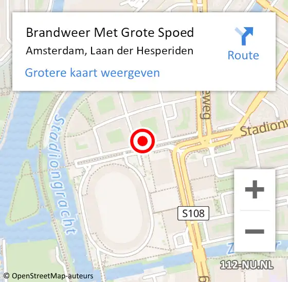 Locatie op kaart van de 112 melding: Brandweer Met Grote Spoed Naar Amsterdam, Laan der Hesperiden op 12 juli 2024 23:53