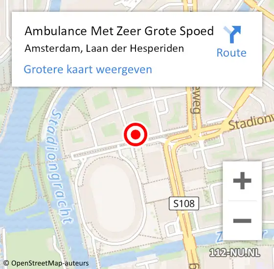 Locatie op kaart van de 112 melding: Ambulance Met Zeer Grote Spoed Naar Amsterdam, Laan der Hesperiden op 12 juli 2024 23:54