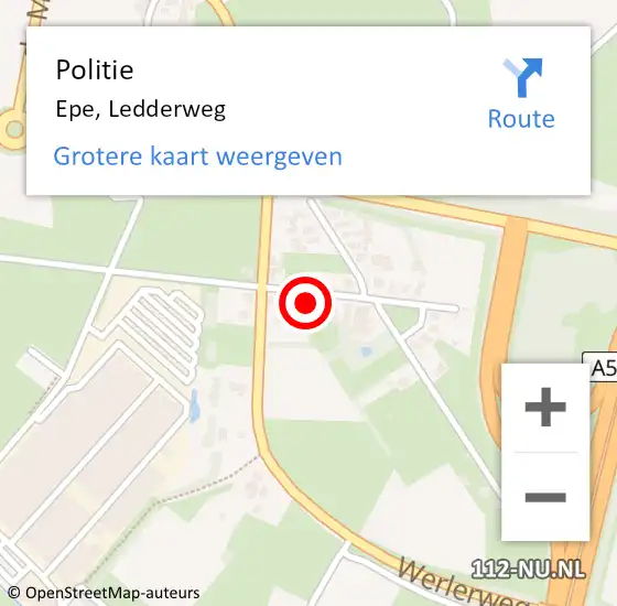 Locatie op kaart van de 112 melding: Politie Epe, Ledderweg op 12 juli 2024 23:56