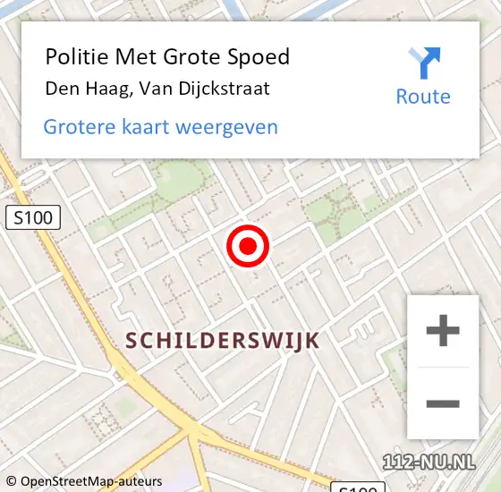 Locatie op kaart van de 112 melding: Politie Met Grote Spoed Naar Den Haag, Van Dijckstraat op 12 juli 2024 23:56