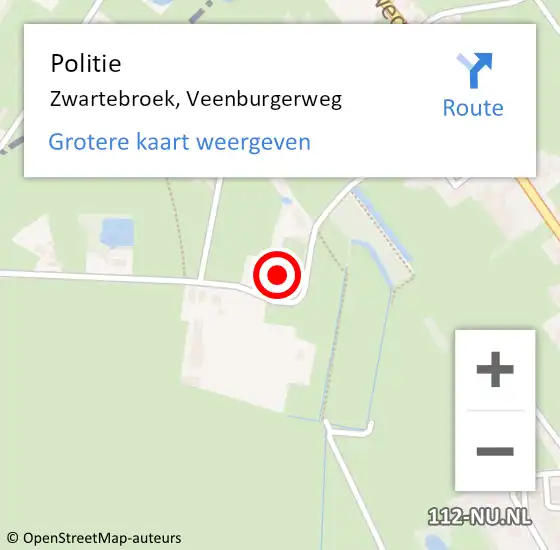 Locatie op kaart van de 112 melding: Politie Zwartebroek, Veenburgerweg op 13 juli 2024 00:27