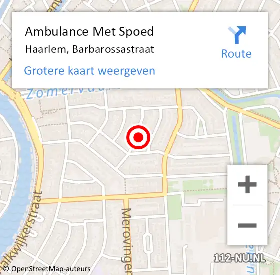 Locatie op kaart van de 112 melding: Ambulance Met Spoed Naar Haarlem, Barbarossastraat op 13 juli 2024 00:55